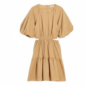 Madewell Seersucker Puff-Sleeve Cutout Mini Dress Seed Khaki Women’s Size Small